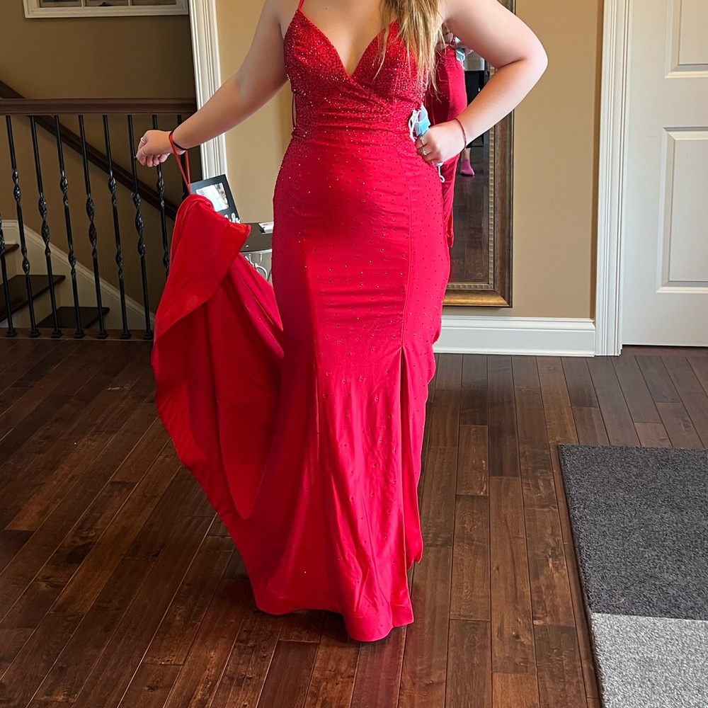 Red Rhinestone Prom Dress